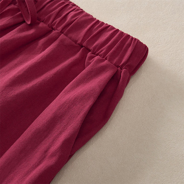 Buddha Stones Summer Lace-trimmed Hem Solid Color Women's Tapered Pants With Pockets - image 24