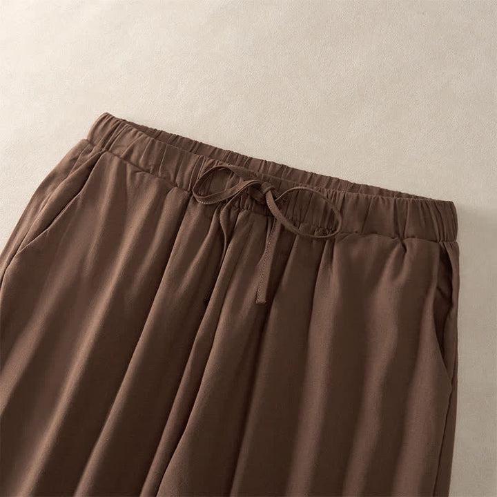 Buddha Stones Summer Lace-trimmed Hem Solid Color Women's Tapered Pants With Pockets - image 1