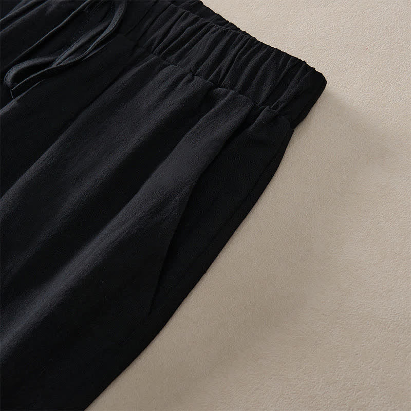 Buddha Stones Summer Lace-trimmed Hem Solid Color Women's Tapered Pants With Pockets - image 18