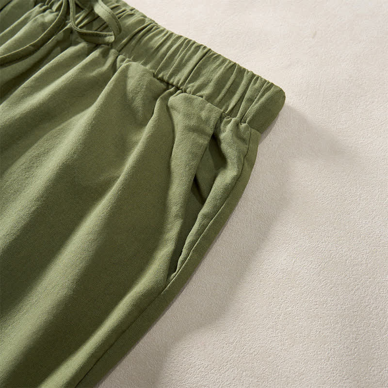 Buddha Stones Summer Lace-trimmed Hem Solid Color Women's Tapered Pants With Pockets - image 30