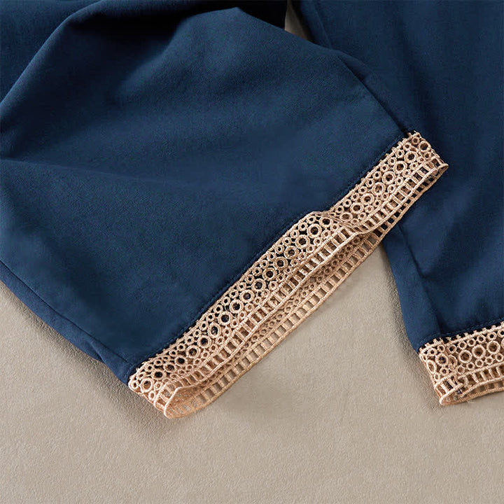 Buddha Stones Summer Lace-trimmed Hem Solid Color Women's Tapered Pants With Pockets - image 44