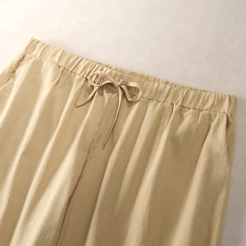 Buddha Stones Summer Lace-trimmed Hem Solid Color Women's Tapered Pants With Pockets - image 36