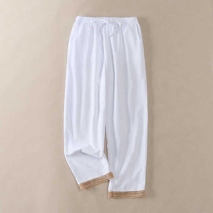 Buddha Stones Summer Lace-trimmed Hem Solid Color Women's Tapered Pants With Pockets - White - US14，UK/AU18，EU46 (2XL) - image 4