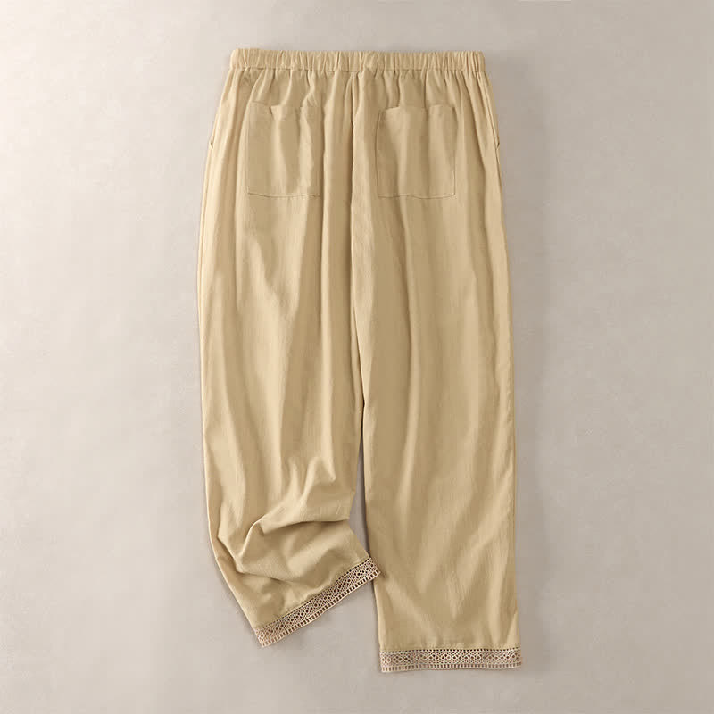 Buddha Stones Summer Lace-trimmed Hem Solid Color Women's Tapered Pants With Pockets - image 35