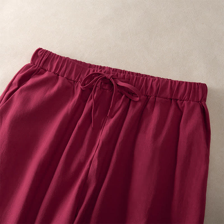 Buddha Stones Summer Lace-trimmed Hem Solid Color Women's Tapered Pants With Pockets - image 23