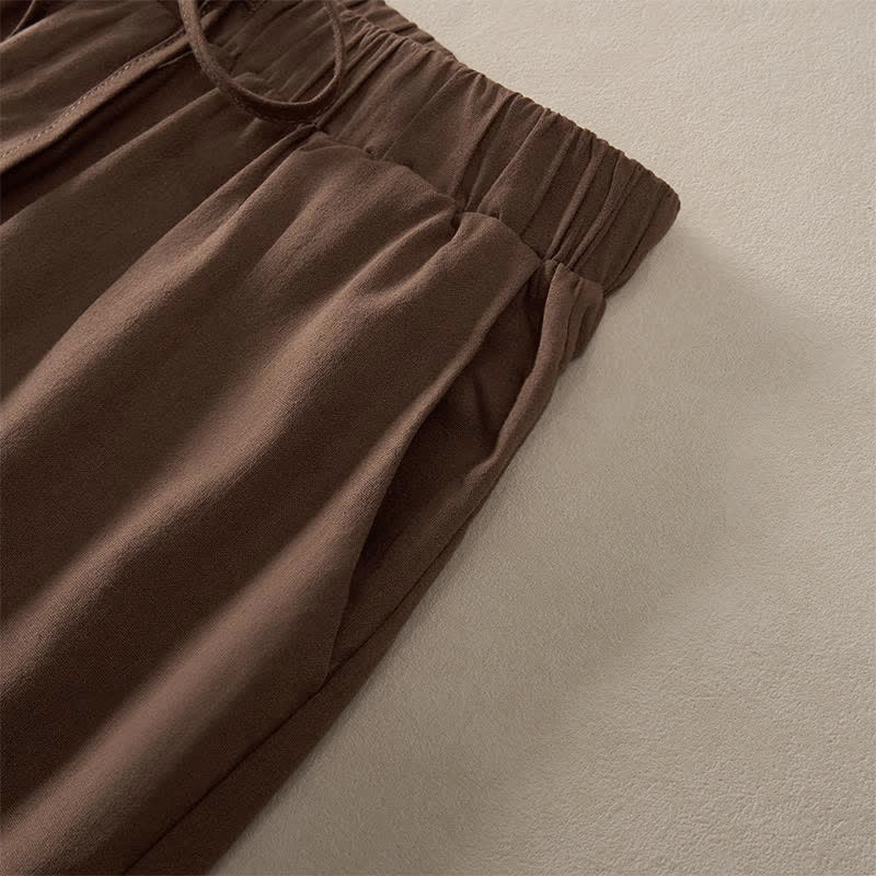 Buddha Stones Summer Lace-trimmed Hem Solid Color Women's Tapered Pants With Pockets - image 2