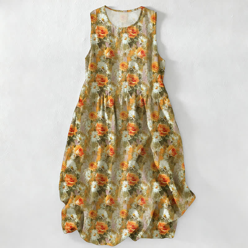 Buddha Stones Casual Plain Handmade Plaid Midi Dress Cotton Sleeveless Dress With Pockets - YellowGreen - US16，UK/AU20，EU48 (3XL) - image 18