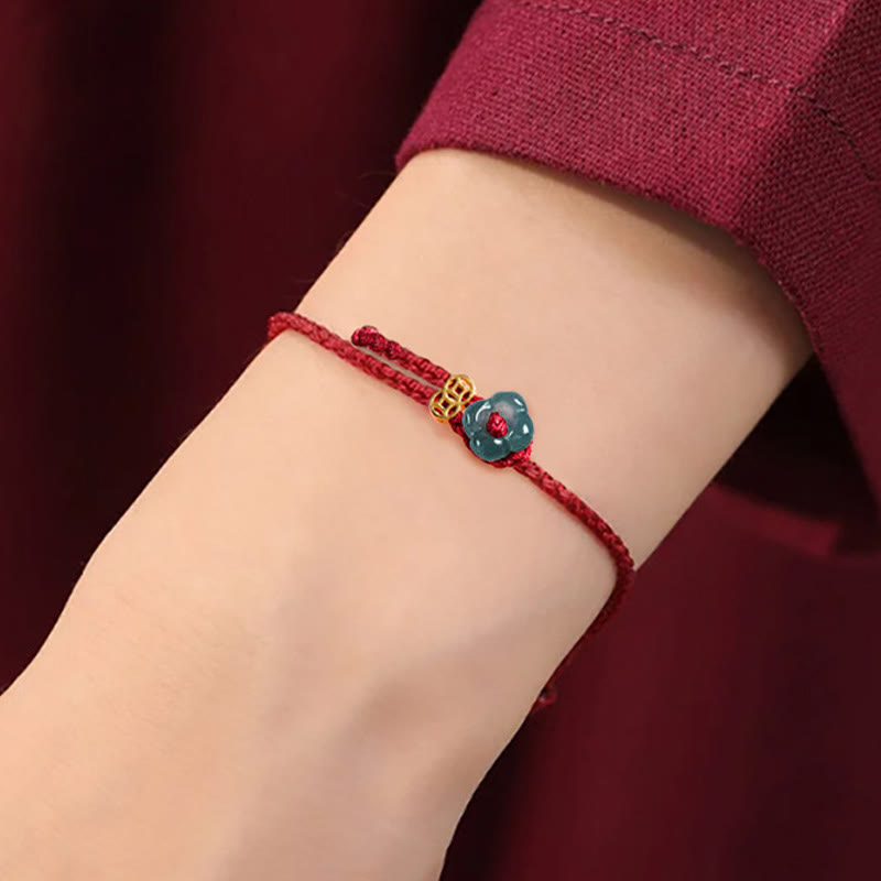 Buddha Stones Jade Flower Luck Copper Coin Red String Bracelet - image 8