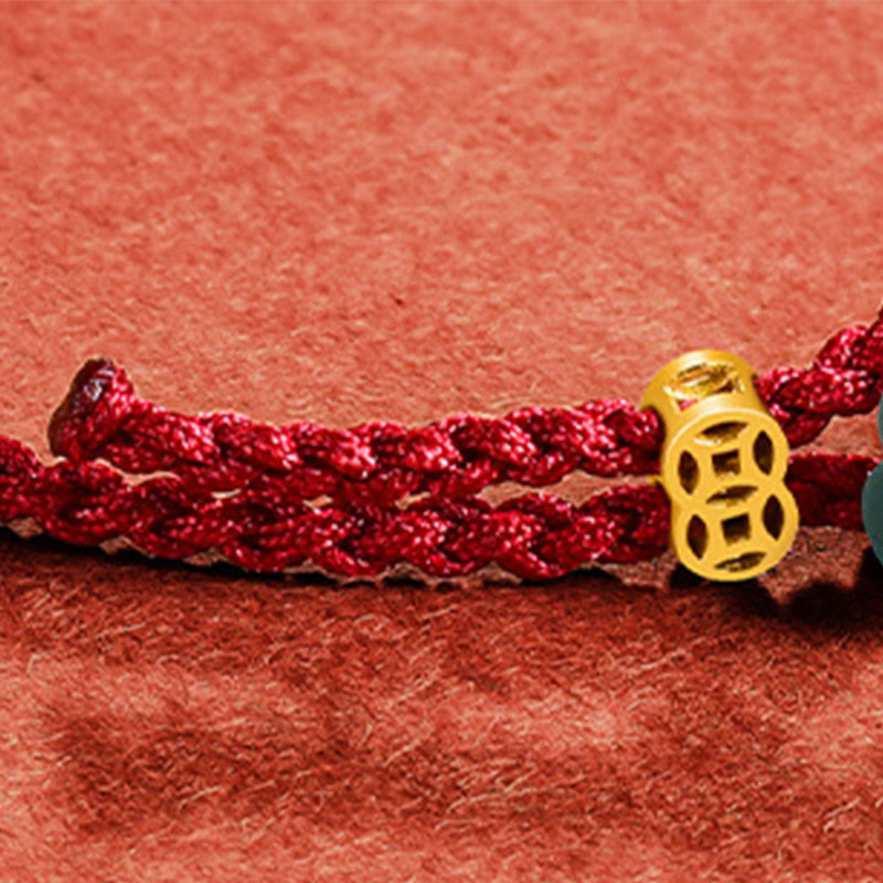 Buddha Stones Jade Flower Luck Copper Coin Red String Bracelet - image 9