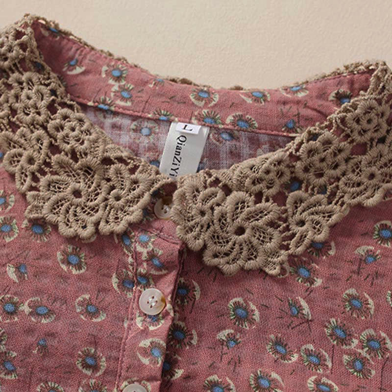 Buddha Stones Front Button Design Floral Print Pattern Women's Cotton Half Sleeve Shirt - image 7