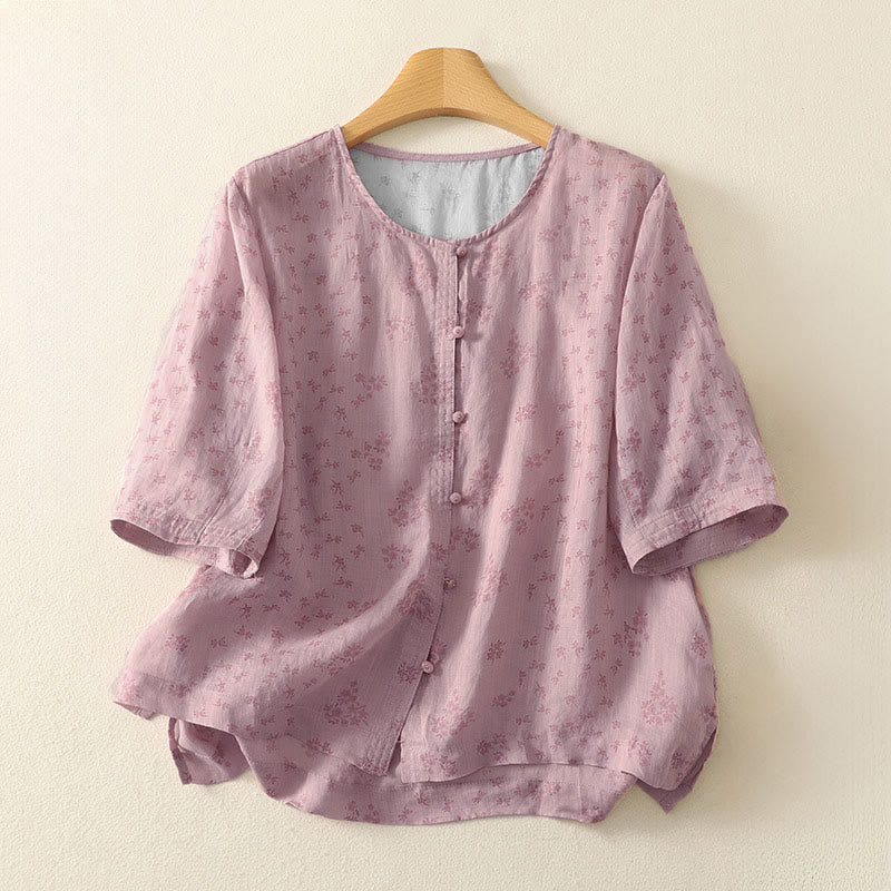 Buddha Stones Casual Floral Print Pattern Three Quarter Sleeve Women's Buttons Shirt - LavenderBlush - US12，UK/AU16，EU44 (3XL) - image 0