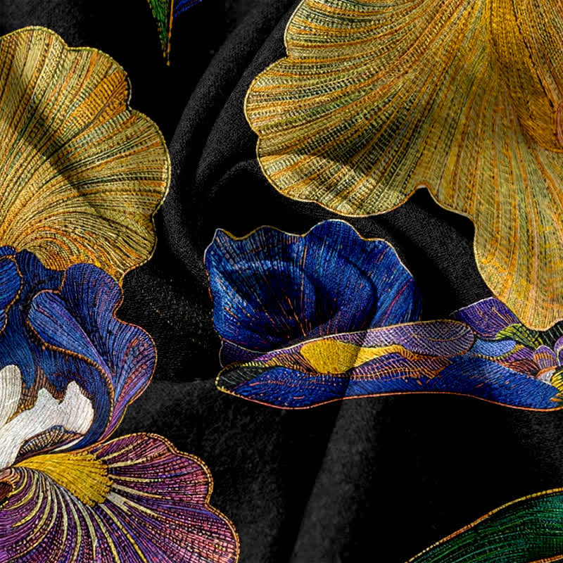 Buddha Stones Cotton Colorful Iris Floral Elastic Waist Drawstring Women's Pants With Pockets - image 3