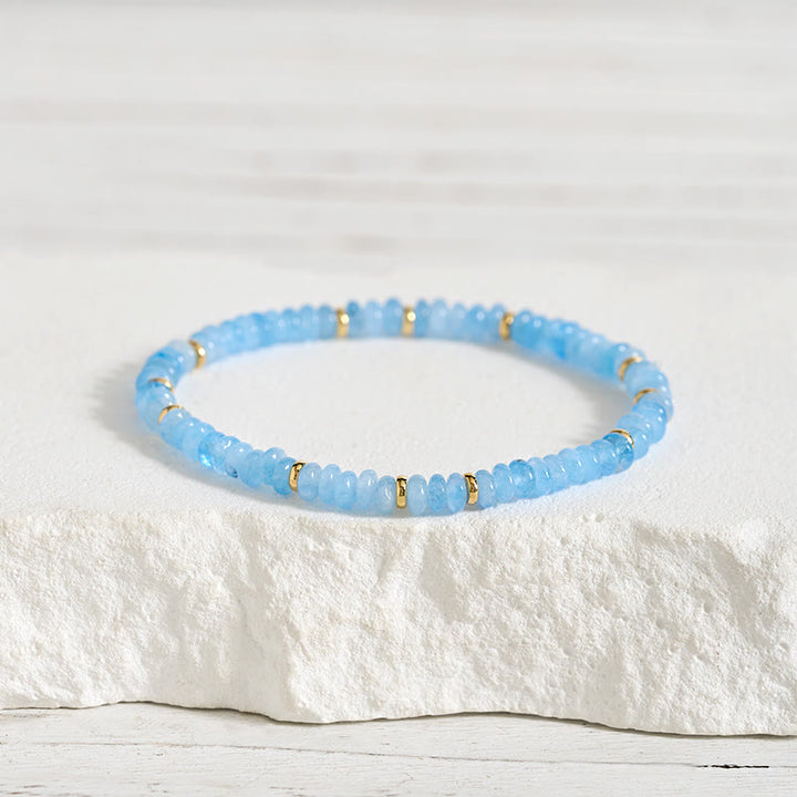 Buddha Stones Natural Aquamarine Fine 4mm Bead Pearl Serenity Bracelet - Aquamarine(Wrist Circumference: 14-15cm) - image 0