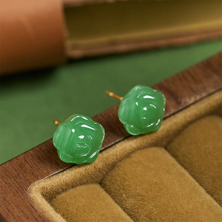 Buddha Stones 925 Sterling Silver Green Chalcedony Rose Strength Courage Earrings  - Green Chalcedony(925 Sterling Silver Posts) - image 0