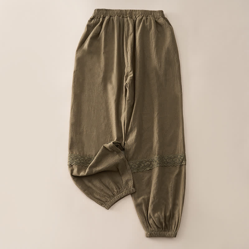 Buddha Stones Summer Retro Lace Patchwork Desgin High Waist Women's Tapered Capri Pants With Pockets - image 15