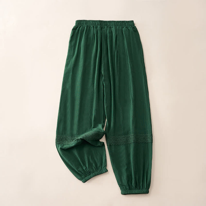 Buddha Stones Summer Retro Lace Patchwork Desgin High Waist Women's Tapered Capri Pants With Pockets - image 8