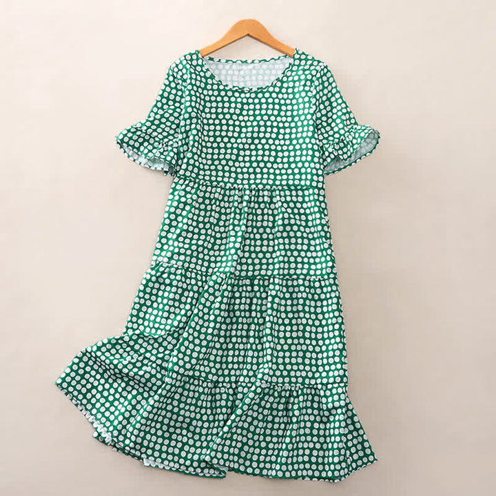 Buddha Stones Summer Elegant Polka Dot A Line Ruffle Hem Short Sleeve Knee Length Dress - MediumSeaGreen - US16，UK/AU20，EU48 (3XL) - image 23