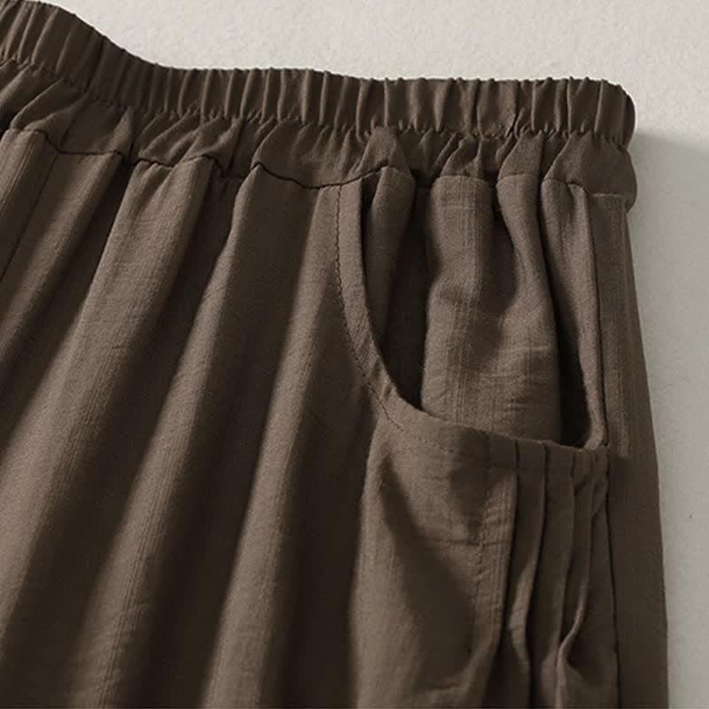 Buddha Stones Summer Solid Color Elastic Waist Women's Capri Harem Pants - image 2