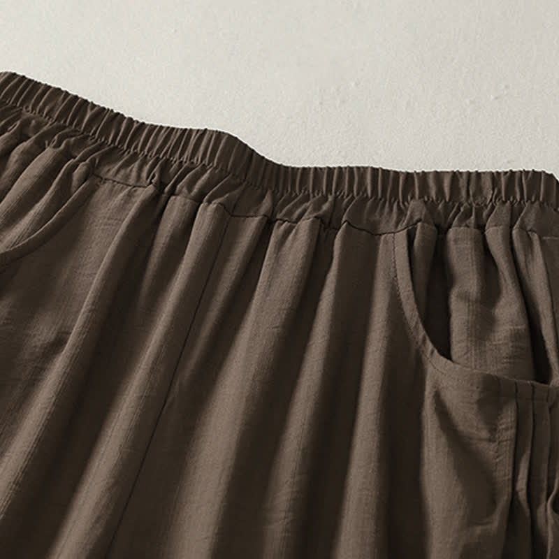 Buddha Stones Summer Solid Color Elastic Waist Women's Capri Harem Pants - image 1