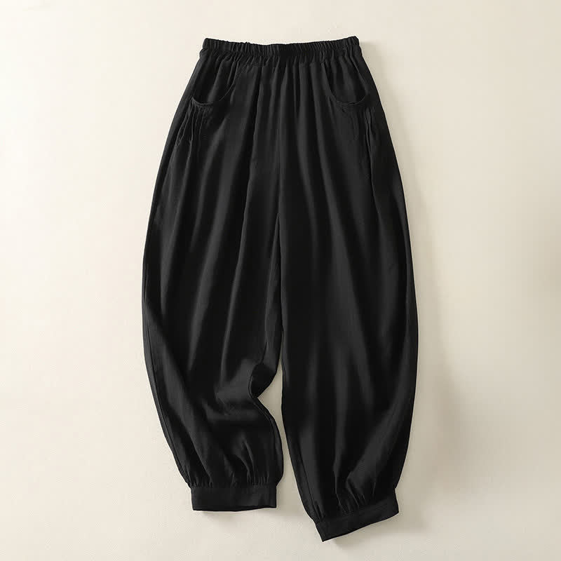 Buddha Stones Summer Solid Color Elastic Waist Women's Capri Harem Pants - Black - US8-10，UK/AU12-14，EU40-42 (2XL) - image 4