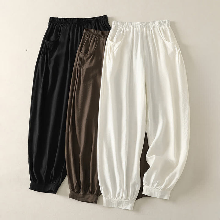 Buddha Stones Summer Solid Color Elastic Waist Women's Capri Harem Pants - image 16