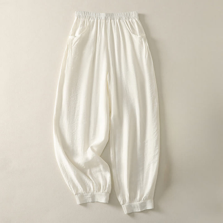Buddha Stones Summer Solid Color Elastic Waist Women's Capri Harem Pants - AntiqueWhite - US8-10，UK/AU12-14，EU40-42 (2XL) - image 8