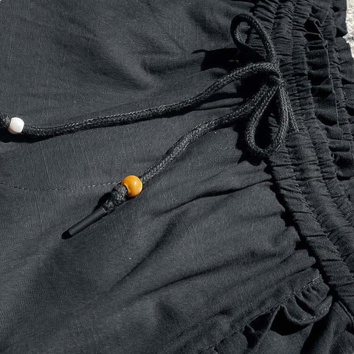 Buddha Stones Summer Drawstring Ruffle Elastic Waist Women's Shorts With Pockets - image 10