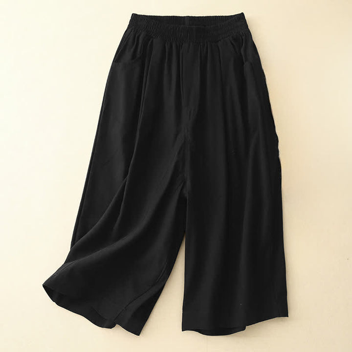 Buddha Stones Summer Cotton Elastic Waist Women's Half Pants With Pockets - Black - US8-10，UK/AU12-14，EU40-42 (2XL) - image 9