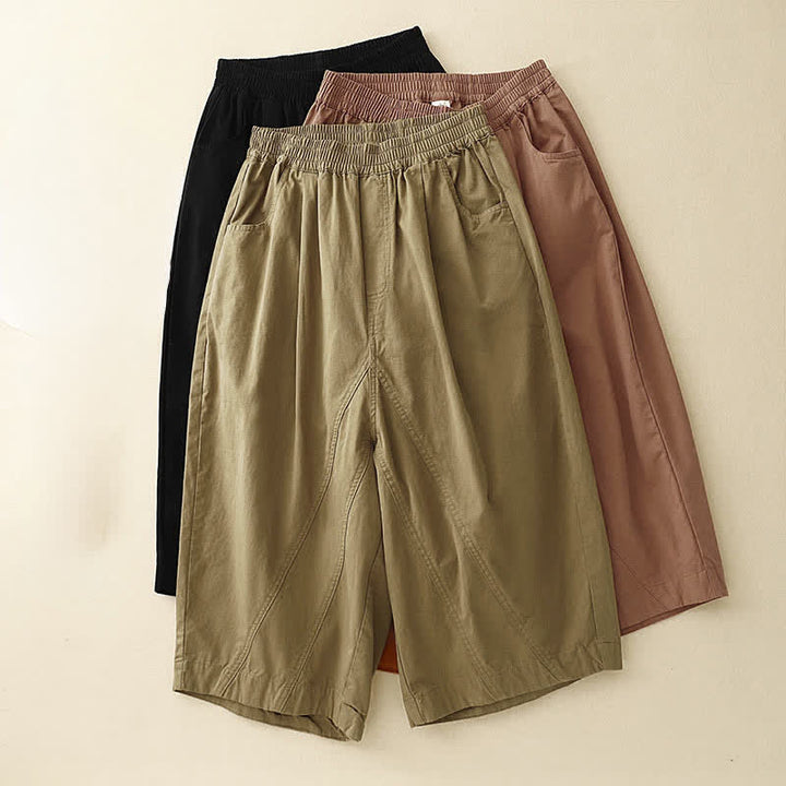 Buddha Stones Summer Cotton Elastic Waist Women's Half Pants With Pockets - image 19