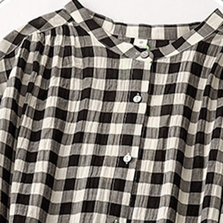 Buddha Stones Spring Gingham Knee Length Women's Short Sleeve Dress With Tie Waist Chiffon Hem - image 3