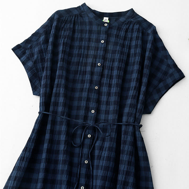 Buddha Stones Spring Gingham Knee Length Women's Short Sleeve Dress With Tie Waist Chiffon Hem - image 11