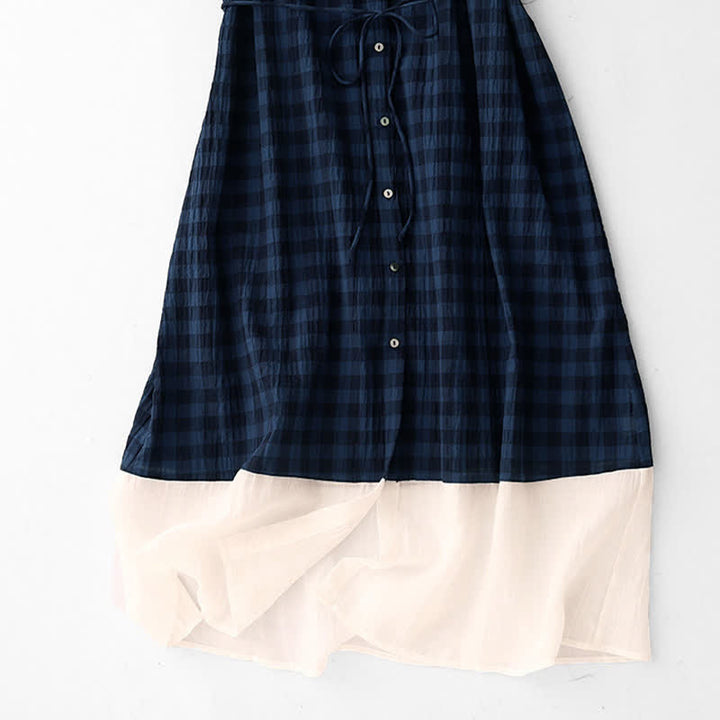 Buddha Stones Spring Gingham Knee Length Women's Short Sleeve Dress With Tie Waist Chiffon Hem - image 16