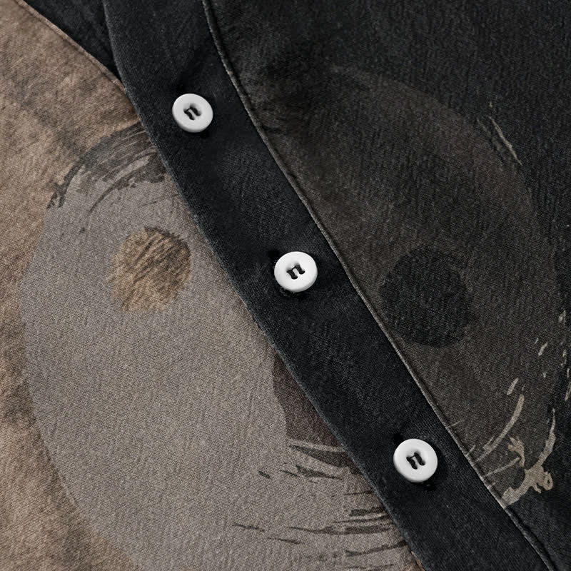 Buddha Stones Cotton Two Tone Taiji Ink Print Men's Short Sleeve Half Button Shirt - image 3