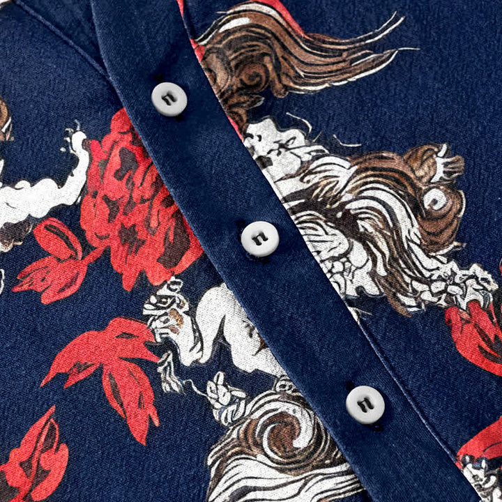 Buddha Stones Cotton Red Floral Cloud Print Henley Men's Short Sleeve Half Button Shirt - image 8
