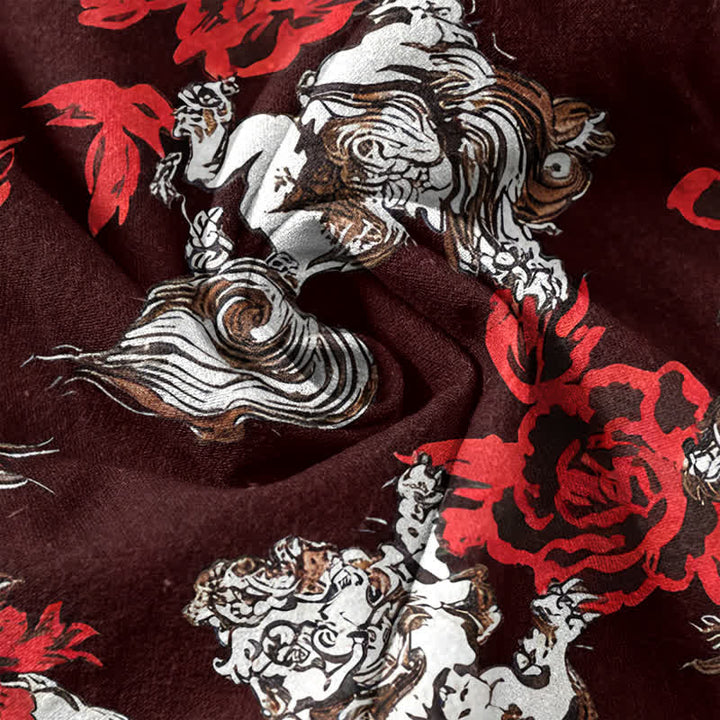 Buddha Stones Cotton Red Floral Cloud Print Henley Men's Short Sleeve Half Button Shirt - image 14
