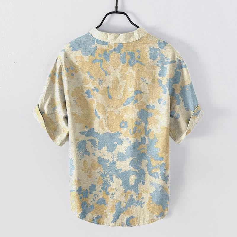 Buddha Stones Cotton Watercolor Floral Henley Men's Short Sleeve Half Button Shirt - image 1