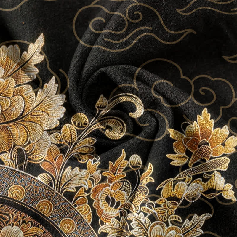 Buddha Stones Cotton Gold Buddha Floral Print Men's Short Sleeve Half Button Shirt - image 4