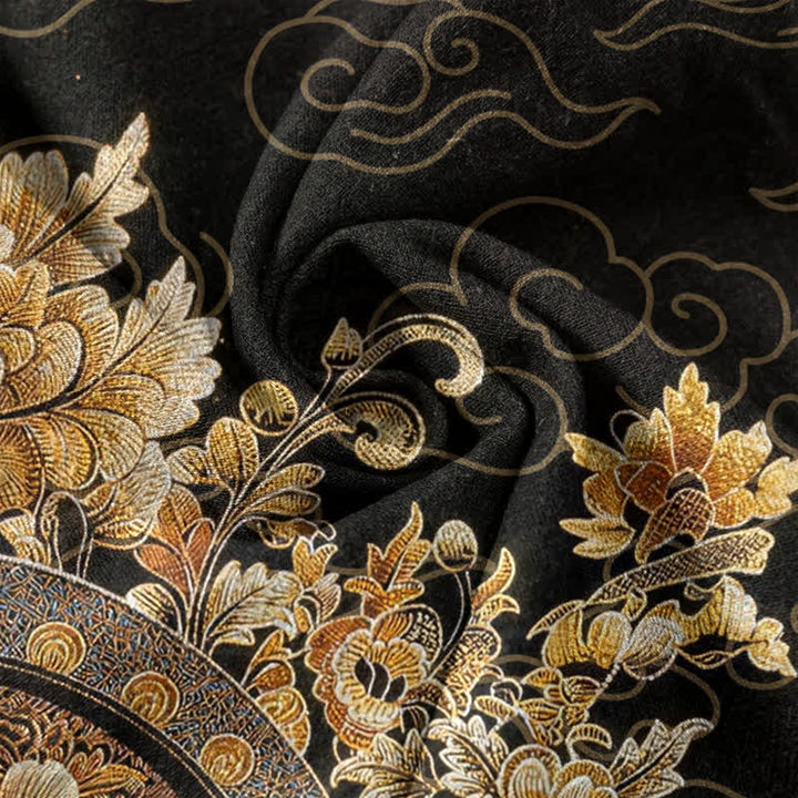 Buddha Stones Cotton Gold Buddha Floral Print Men's Short Sleeve Half Button Shirt - image 4
