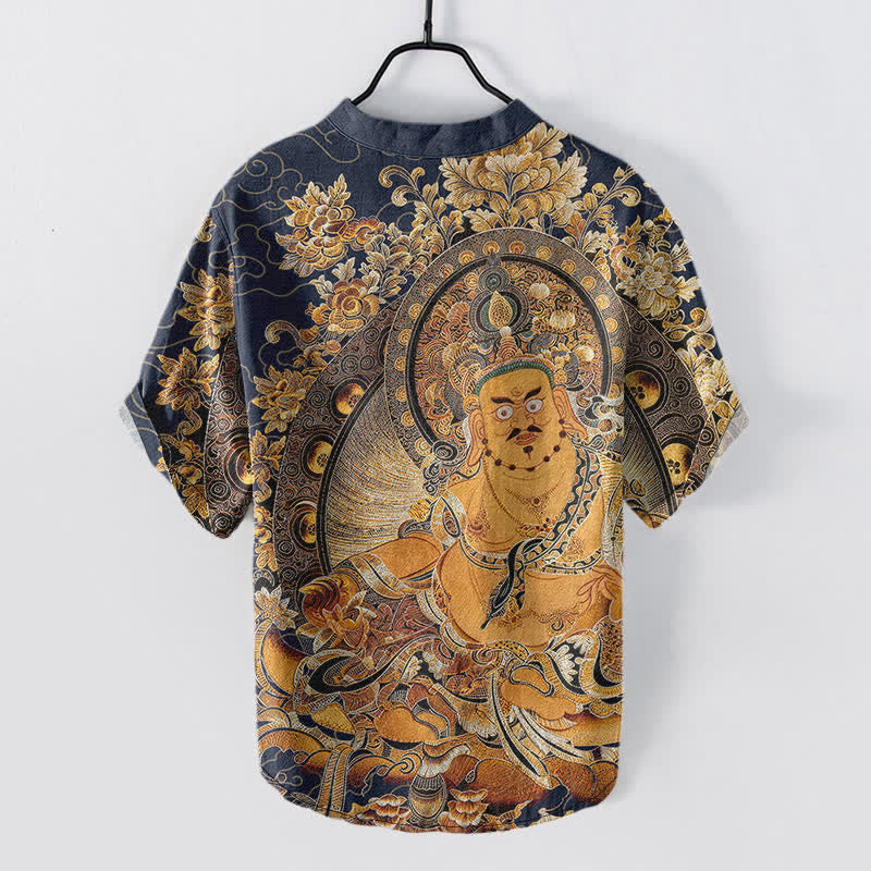 Buddha Stones Cotton Gold Buddha Floral Print Men's Short Sleeve Half Button Shirt - image 6