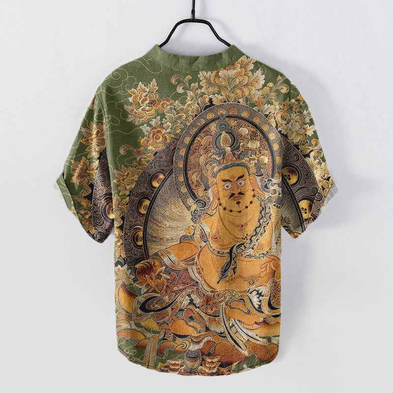Buddha Stones Cotton Gold Buddha Floral Print Men's Short Sleeve Half Button Shirt - image 8