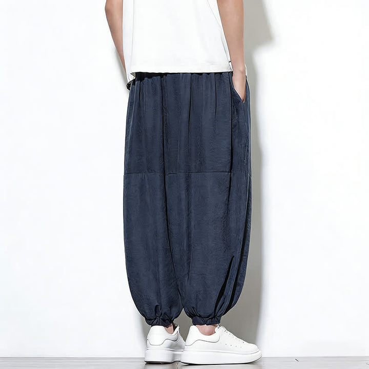 Buddha Stones Spring Solid Color Drawstring Cropped Men's Harem Cotton Pants With Pockets - image 8