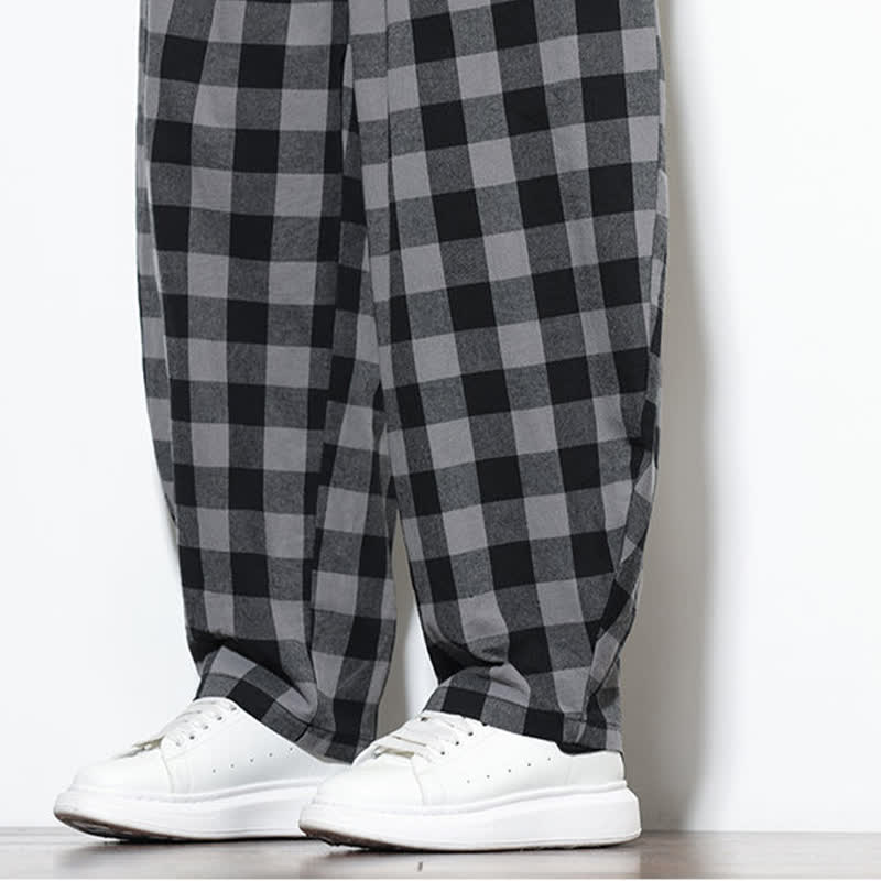 Buddha Stones Summer Plaid Pattern High Waist Drawstring Men's Harem Pants With Pockets - image 10