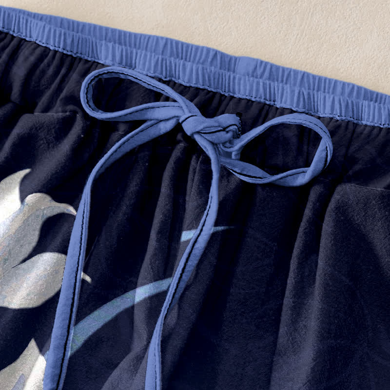 Buddha Stones Pure Cotton Lily Print Elastic Waist Drawstring Women's Pants With Pockets - image 1