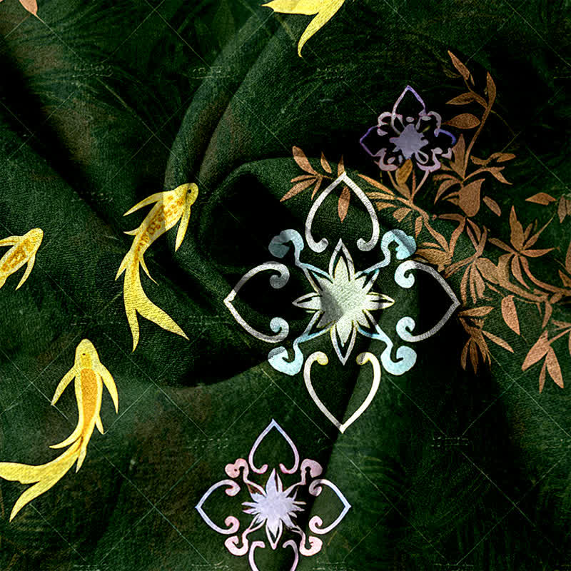Buddha Stones Koi Fish Print Geometric Pattern Cotton Drawstring Women's Pants With Pockets - image 2