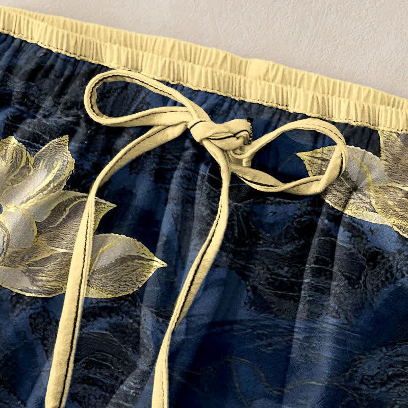 Buddha Stones Lotus Pattern Pure Cotton Elastic Waist Women's Pants With Pockets - image 1