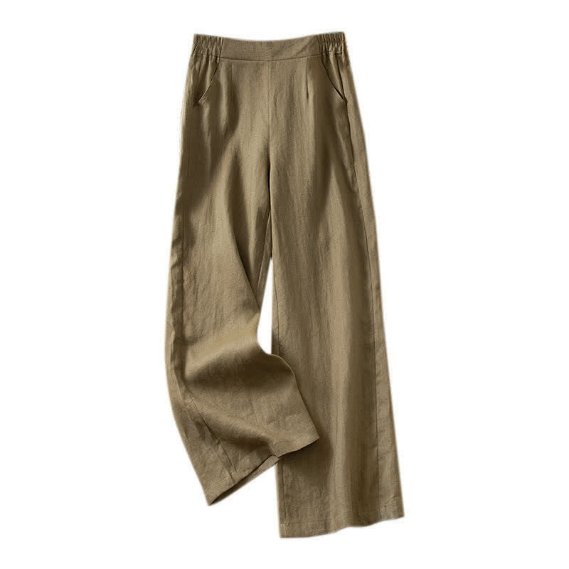 Buddha Stones Women's Spring High Elastic Waist Wide Leg Long Pants With Side Pockets - image 13