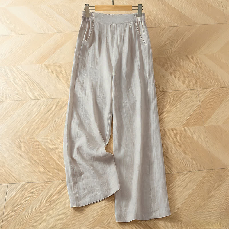 Buddha Stones Women's Spring High Elastic Waist Wide Leg Long Pants With Side Pockets - Beige - US8-10，UK/AU12-14，EU40-42 (2XL) - image 14