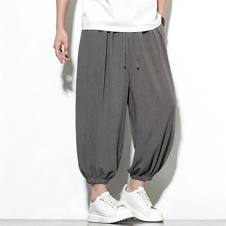 Buddha Stones Spring Solid Color Drawstring Elastic Design Men's Harem Capri Pants - image 17