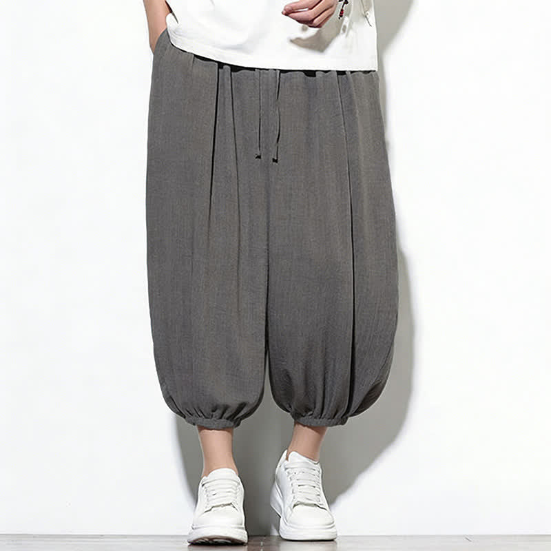 Buddha Stones Spring Solid Color Drawstring Elastic Design Men's Harem Capri Pants - image 12