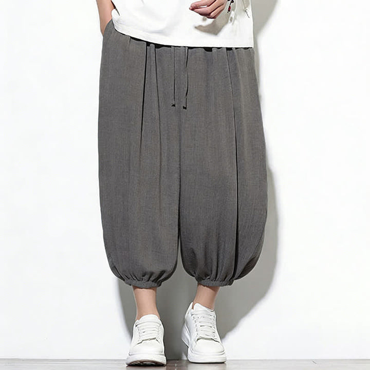 Buddha Stones Spring Solid Color Drawstring Elastic Design Men's Harem Capri Pants - image 12